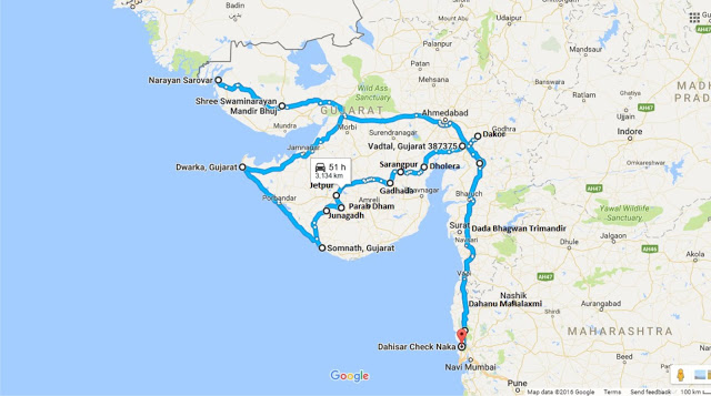 Entire Gujarat trip road Map