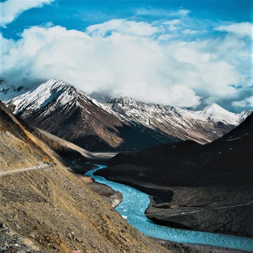 Spiti velly view with snow capped mountains & river