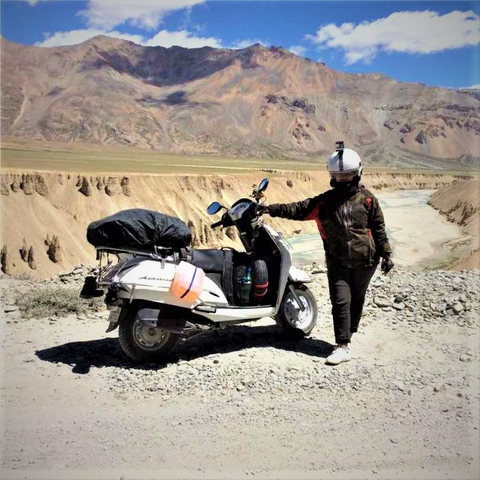 Rider with Honda Activa near Leh