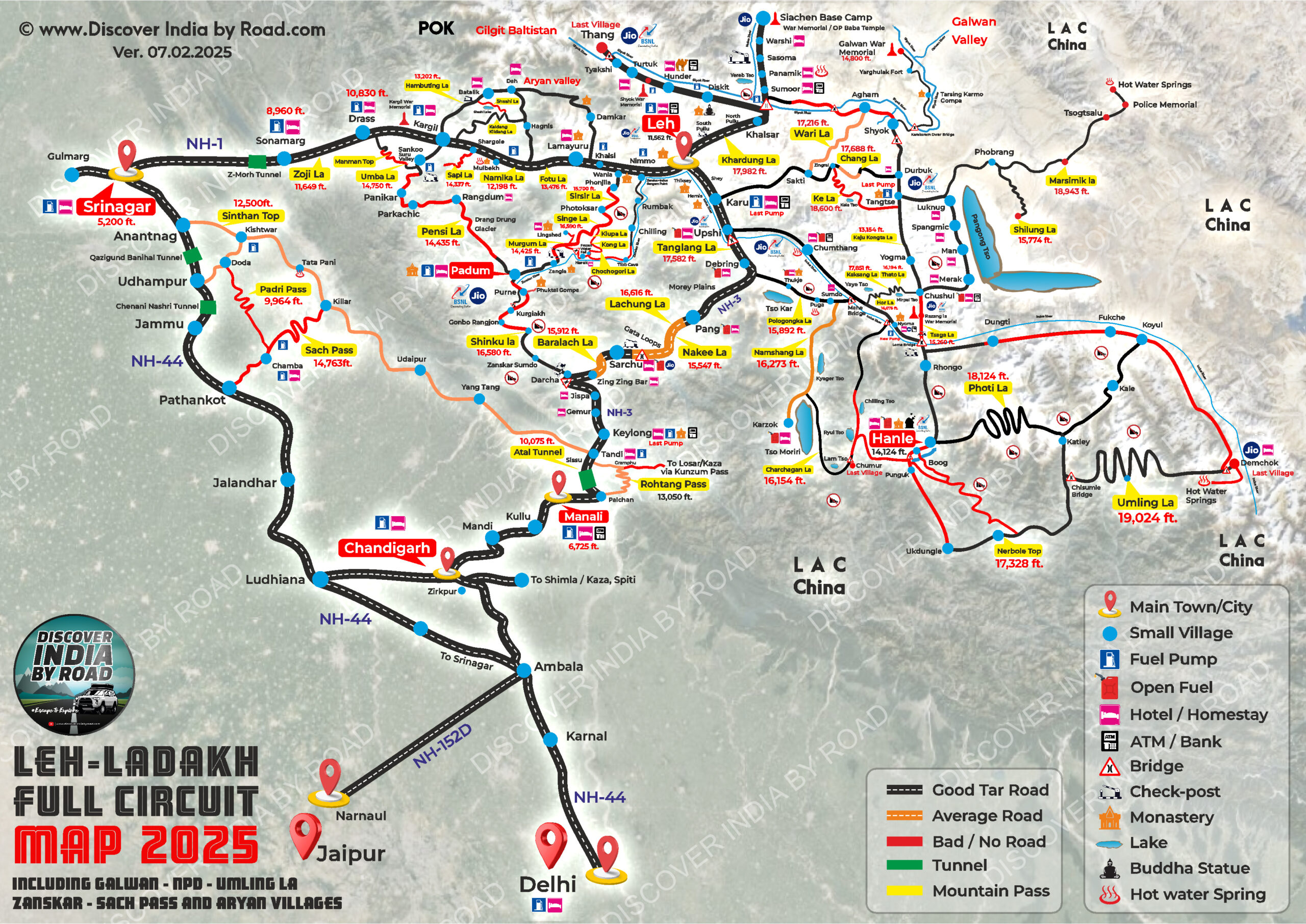 Leh Ladakh Road Trip Route Map 07.02.2025