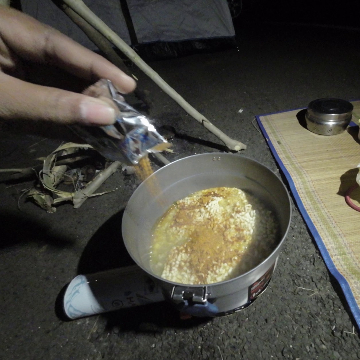 Preparing Noodles in camping