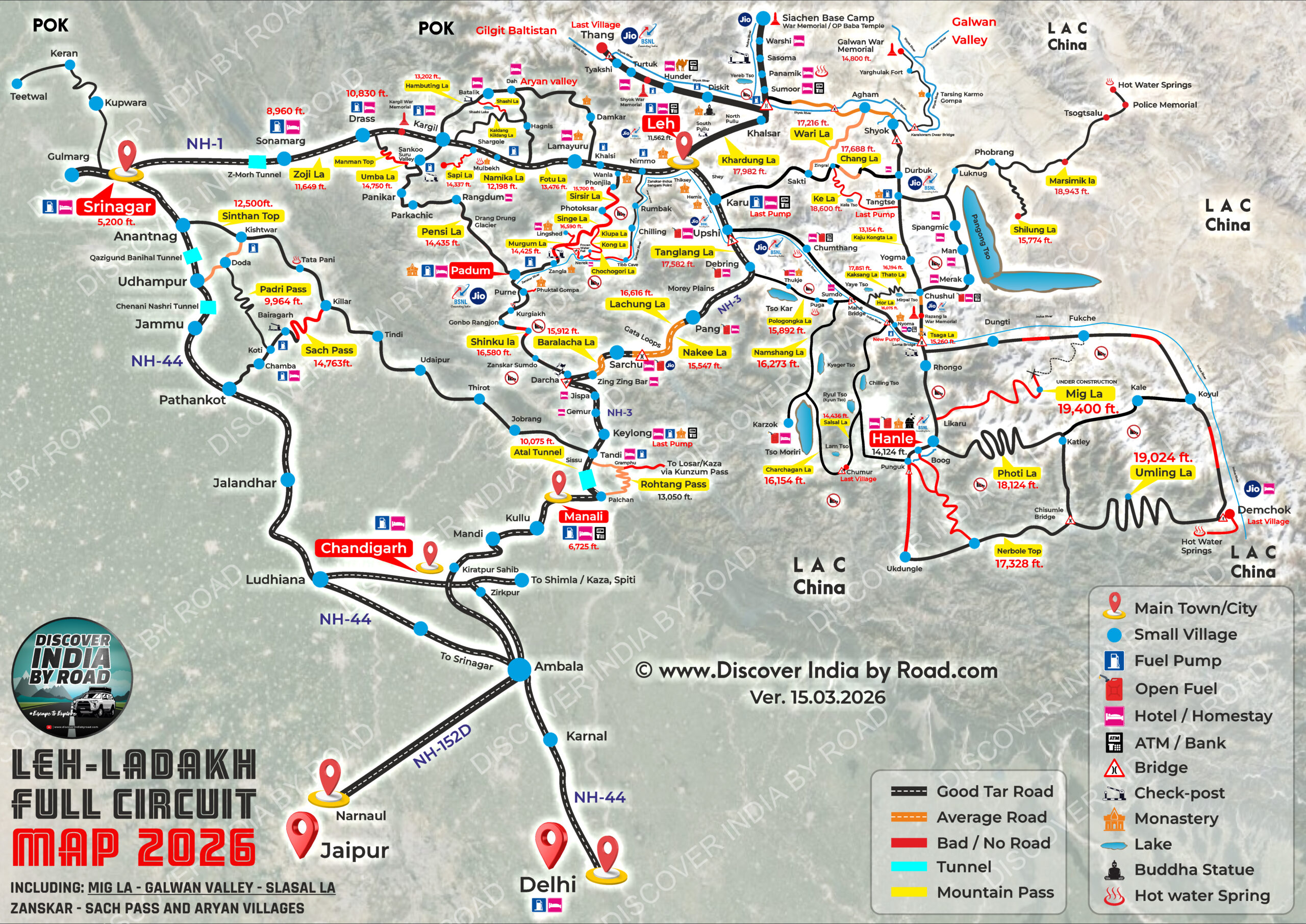 Leh Ladakh Road Trip Route Map 2026