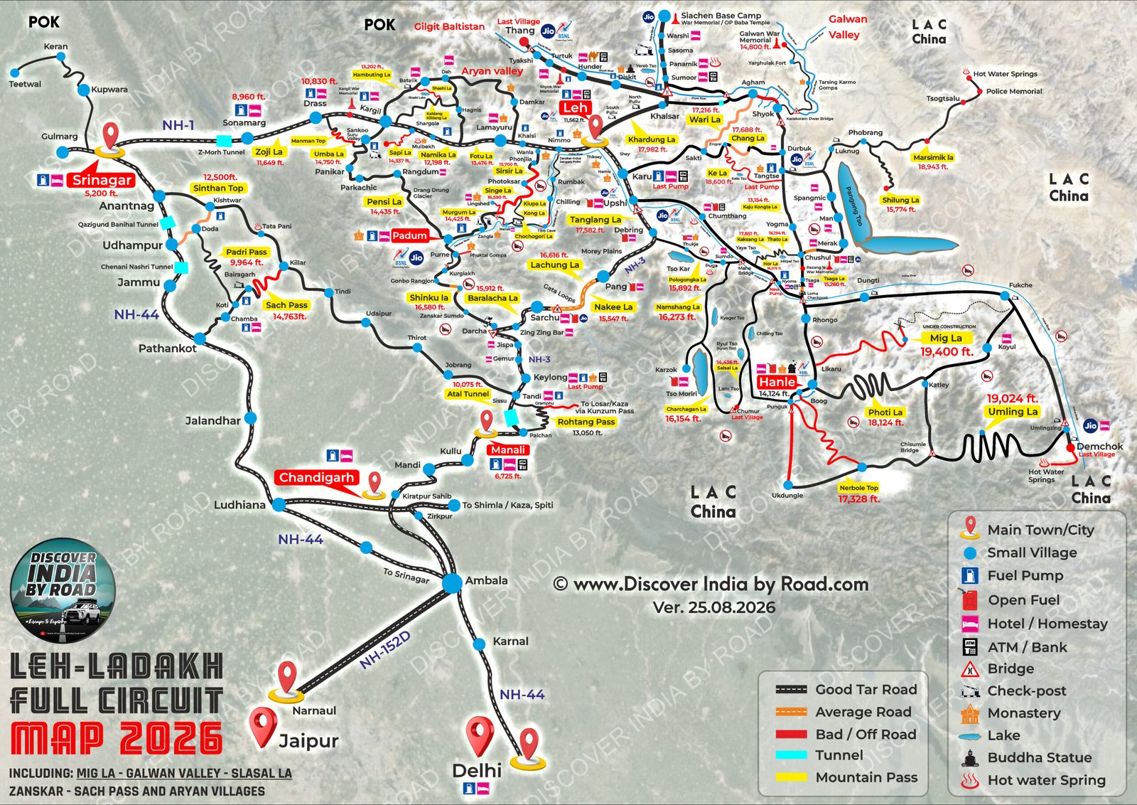 Leh Ladakh full circuit Map 25.08.2026