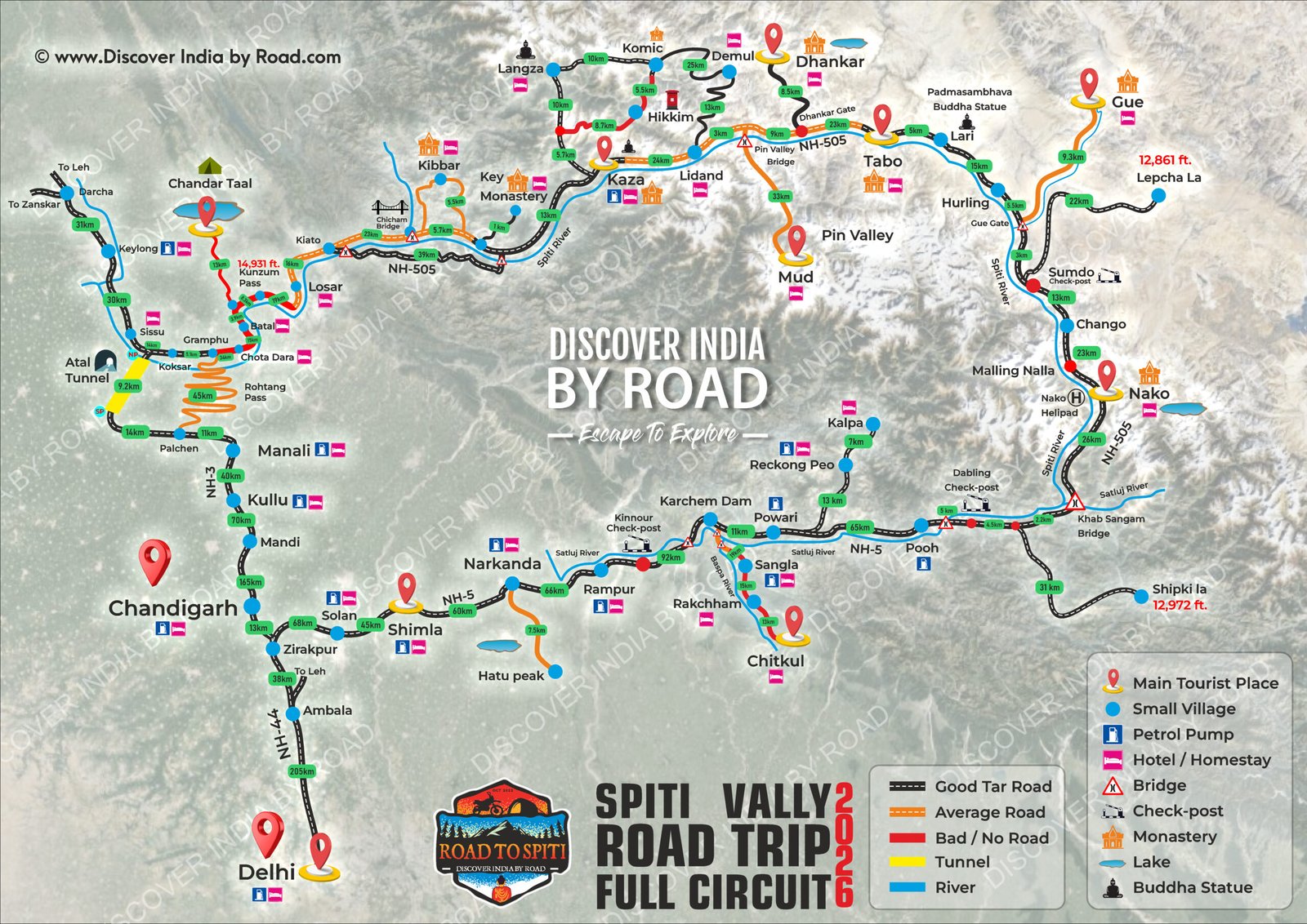 Spiti Road Trip Map 08 2026